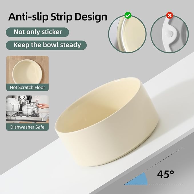 Havniva Elevated Dog Bowls Ceramic Dog Bowls with Stand, Dog Food Bowl | 6.1” Raised Dog Bowls with Non-Slip Wood Stand, Dog Food and Water Bowl Set, Double Dog Feeding Bowls for Small & Medium Dogs