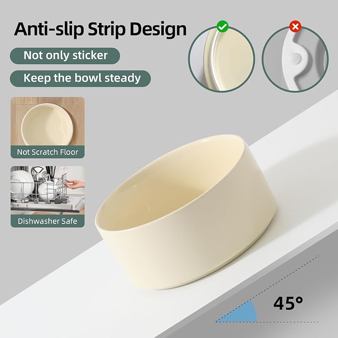 Havniva Elevated Dog Bowls Ceramic Dog Bowls with Stand, Dog Food Bowl | 8.3” Raised Dog Bowls with Non-Slip Wood Stand, Dog Food and Water Bowl Set, Dog Feeding Bowls for Large Dogs