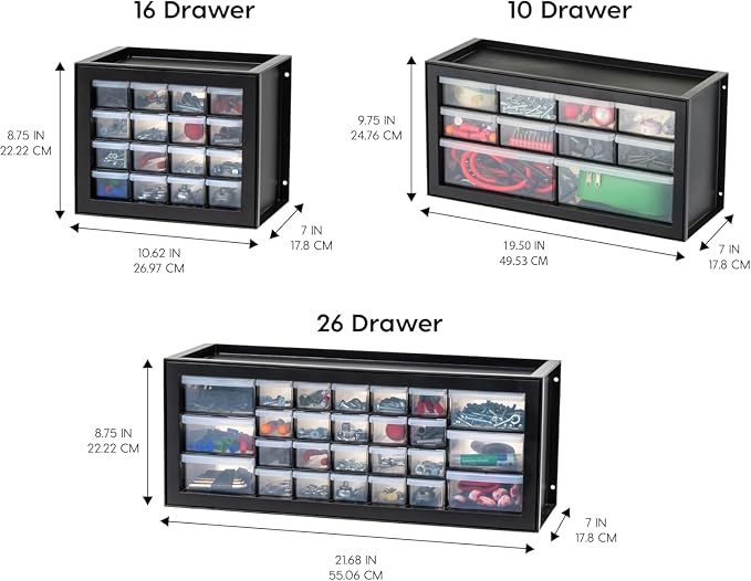 IRIS USA 10-Drawer Organizer (2 Pack), Made in USA, Teacher Toolbox, Plastic Storage Drawers, Stackable Organizer for Hardware, Small Parts, Craft, Bead, Screw, Nut and Bolt, Building Bricks, Black