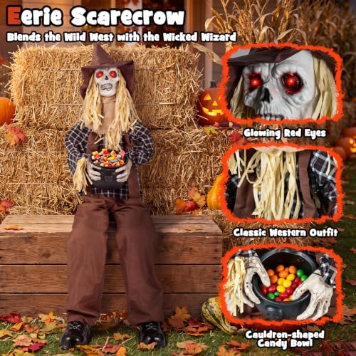 Tangkula 4.4 FT Animated Halloween Sitting Scary Scarecrow Decoration