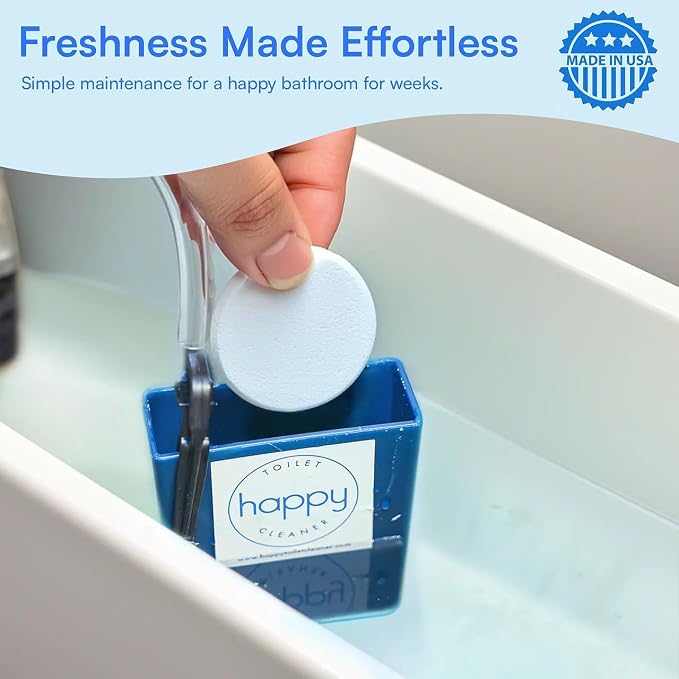 Happy Toilet Cleaner Original Toilet Bowl Tablet Holder Automatic Toilet Bowl Cleaner - Easy to Install Toilet Tablet Holder, Auto Toilet Cleaning System in Tank Caddy, Septic Safe Flush, Made in USA