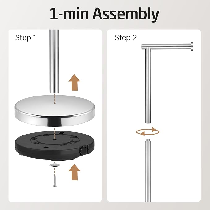 KES Toilet Paper Holder Free Standing with Heavy Weighted Base, Toilet Paper Holder Stand Modern, Toilet Paper Roll Holder Rustproof 18/8 Stainless Steel Polished Finish, BPH283S1