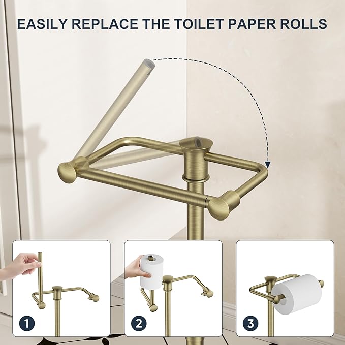 Antique Bronze Toilet Paper Holder Stand, Bathroom Toilet Paper Holder Free Standing, Stainless Steel Pivoting Toilet Tissue Roll Holder，Adjustable Height (14.76'' to 23.36'') Paper Holder