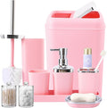 XLHOMO Bathroom Set, 9PC Bathroom Accessory Set, Pink Bathroom Accessories, Pink Bathroom Set, Trash Can, Soap Dispenser for Home Decor