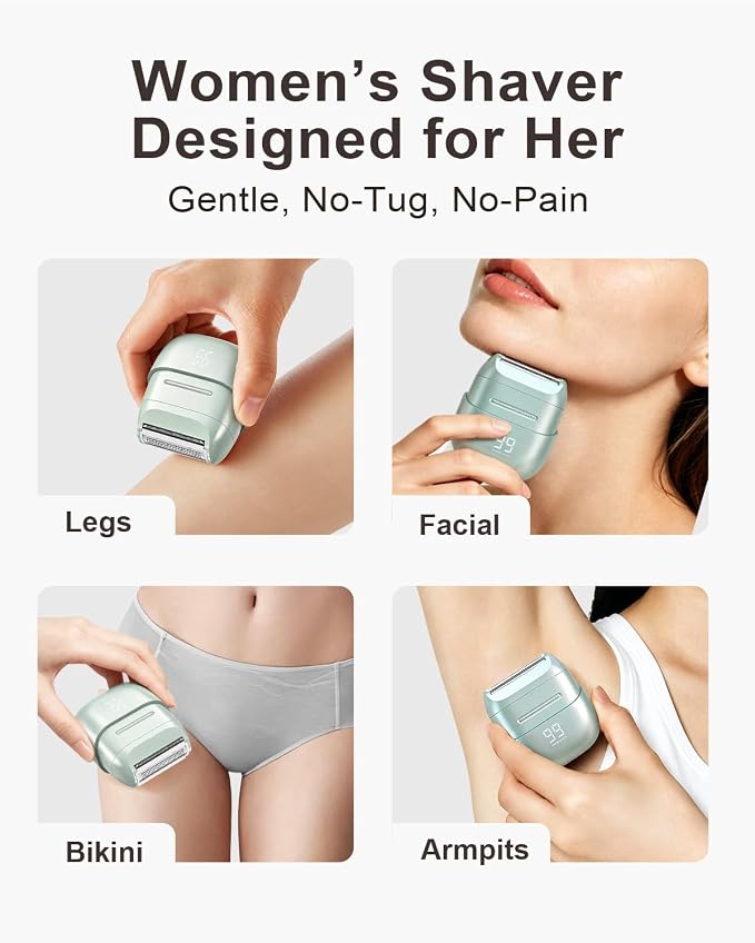 Electric Shaver for Women Waterproof Mini Electric Razors for Women - Cordless Foil Shaver for Hair Removal, Legs, Face, Body, Bikini,Sensitive Skin, Razor for Teen Girls (Green, Premium)