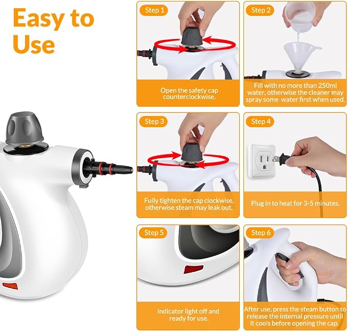 Handheld Pressurized Steam Cleaner with 12 pcs Accessories, Steamer for Cleaning, Steam Cleaner for Home Use, Steamer for Cleaning Car, Furniture, Floor, Upholstery, Grout and Tile, Deep Gray