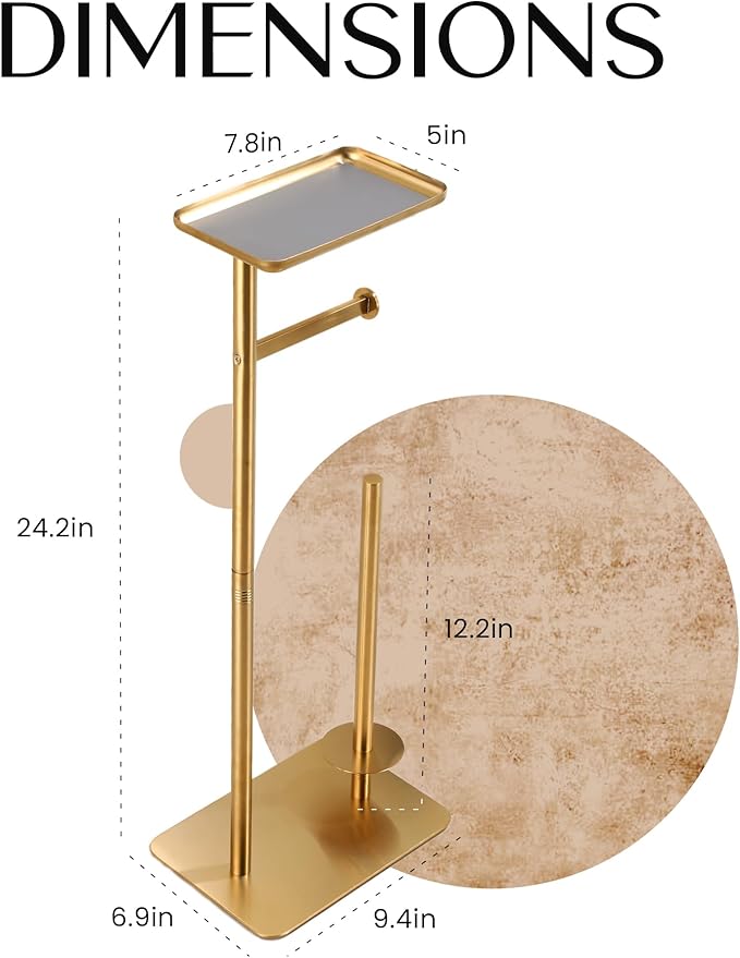 Day Moon™ - Toilet Paper Holder - Modern Roll Holder for Bathroom - 1 Pack - Free Standing - with Shelf, Gold