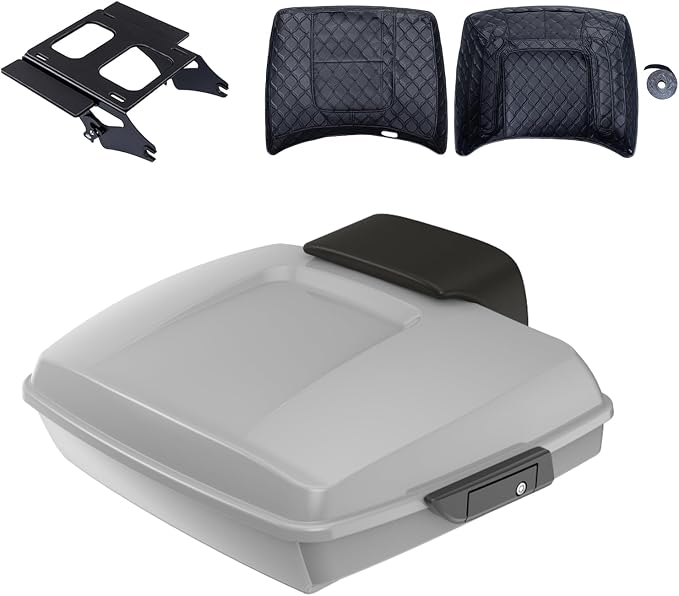 Advanblack 2024 Road Glide Razor Tour Trunk Pack Compatible with Road King FLHR Street Glide FLHX Road Electra Glide 2014-2025 Mounting Rack, Backrest & Stitching Liners (Billiard Gray)