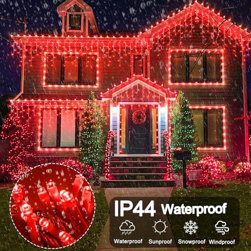 Red Christmas Lights Outdoor, 33ft 400 LED Icicle Lights for Outside
