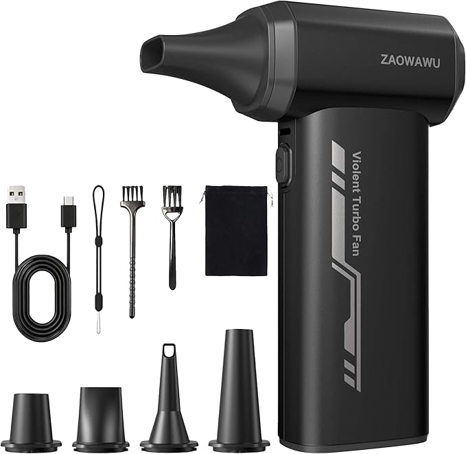 Compressed Air Duster, 150000 RPM Ultra Power Electric Air Duster with Brushless Motor, 3-Gear Rechargeable Cordless Air Blower, with Fast Charging for PC, Keyboard, Car, Home, Outdoor ﻿ (Black)