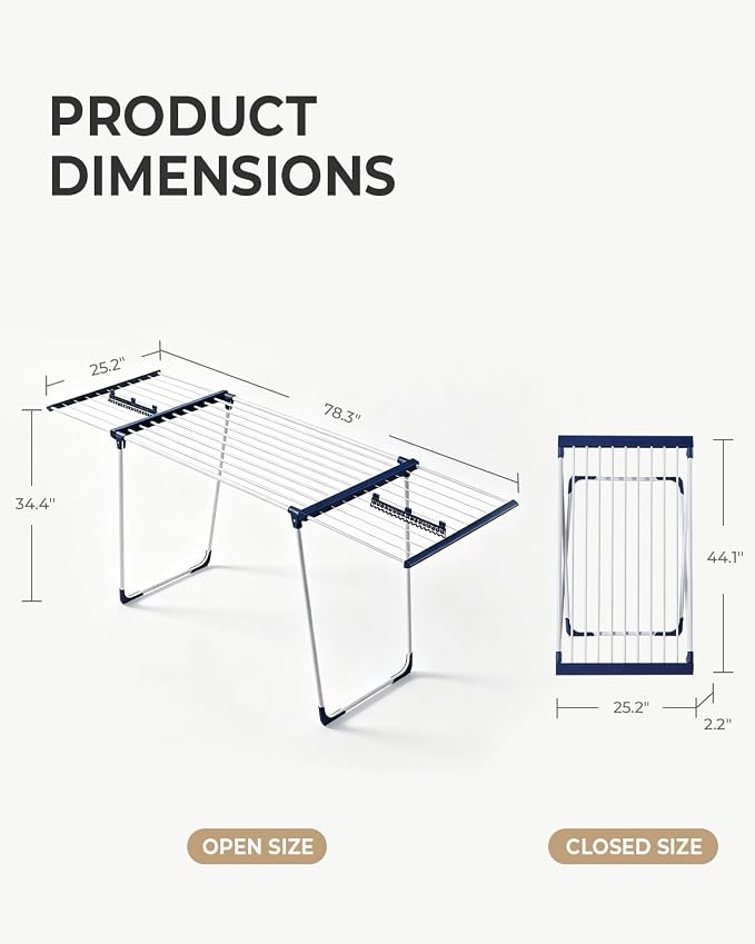 JS HANGER 90FT Extendable Clothes Drying Rack, Expands from 44" to 78", Space-Saving Laundry Rack for Indoor & Outdoor Use, Heavy Duty Folding Rack for Clothes, Towels & Delicates
