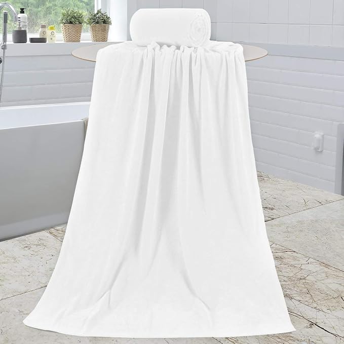 JML Microfiber Bath Towels Set of 2, 30" x 60", White | Oversized, Soft, Super Absorbent, Fast Drying for Shower Sauna Swimming Hair Wrap