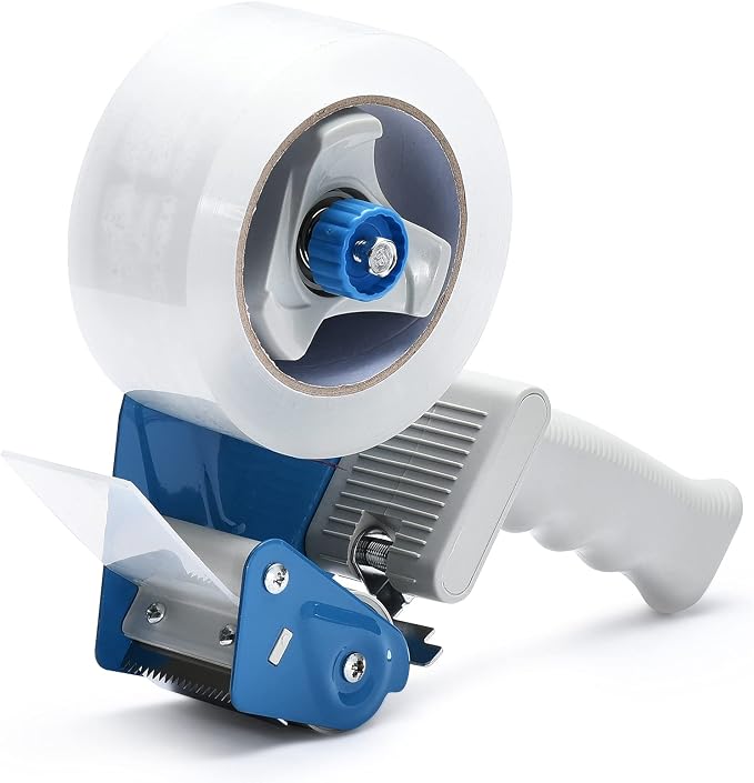 Packing Tape Dispenser Gun (2 Packs) Pacific Mailer 2 Inch Tape Gun Dispenser with 2 Inch Carton Packing Tape, Lightweight Industrial Side Loading Tape Dispenser - Blue