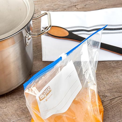 Restaurantware Bag Tek 1 Gallon Freezer Slider Bags 1000 Disposable Zipper Pouch Bags - Slide Zipper Expandable Bottom Clear Plastic Freezer Bags With Write-On-Label For Food Storage