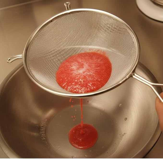 TrueCraftware- 6-Inch Double Fine Mesh Strainer Stainless Steel 6-1/2" Handle Length Wooden Handle- Kitchen Utensil Food Strainer Skimmer Spoon for Cooking Sieve Sifters Pasta Fruits Vegetable