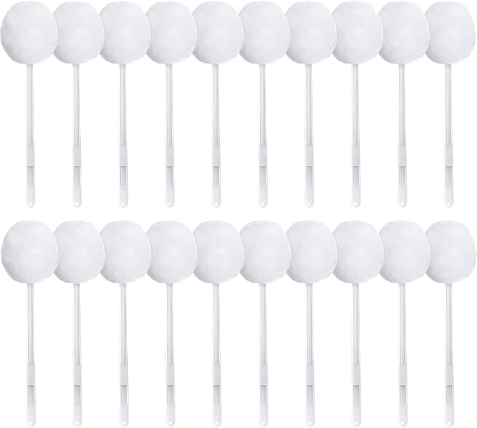 Eaasty Toilet Bowl Brush with Long Plastic Handle Bulk Disposable White Soft Swab Toilet Bowl Cleaners Mop with Silk Cotton Brush for Bathroom, 11 x 4.3 Inch(20 Pack)