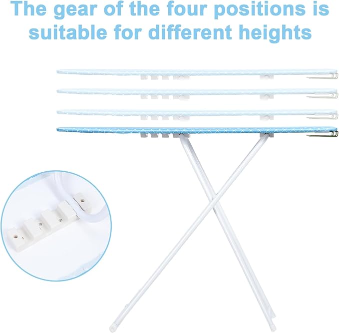 42 inch Ironing Board, Full-Size Folding Ironing Board, 4-Leg Fold-Up Household Ironing Boards, Extended Iron Boards Outside with Removable Heat-Resistant Cover Blue