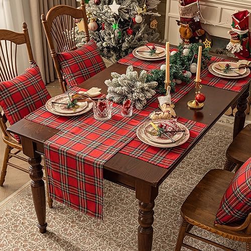 Softalker Christmas Checkered Tartan Table Runner, Red, 13 x 108 Inch