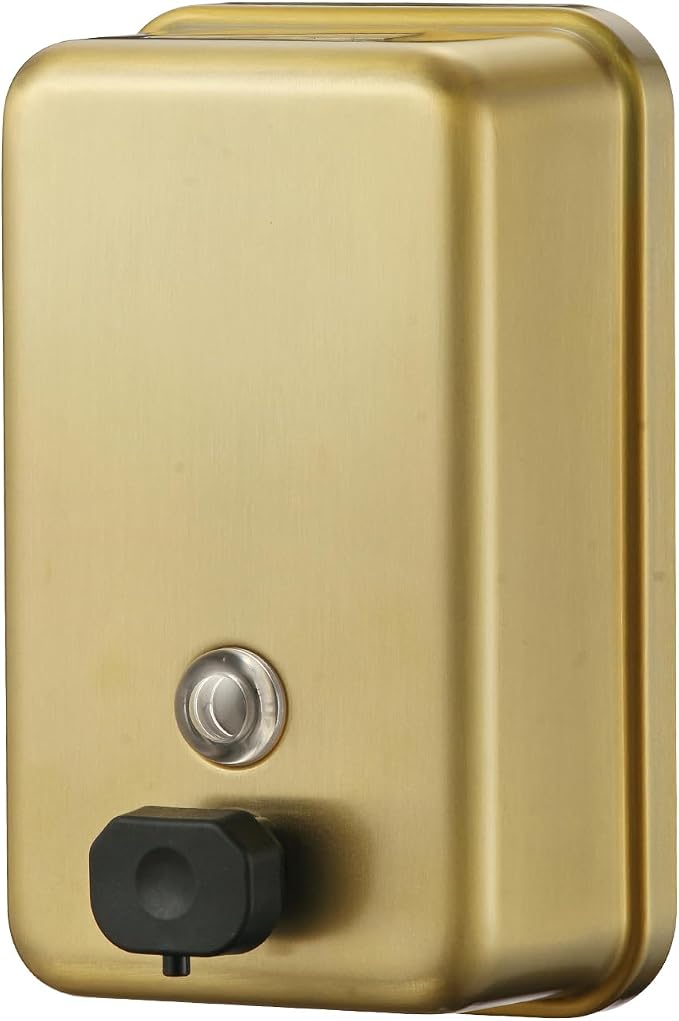 Stardrix Brushed Gold Stainless Steel Vertical 1100ml/37oz Capacity Commercial-Grade Soap Dispenser, Wall-Mounted Bathroom Hand Soap Dispenser with Corrosion-Proof Lining and Anti-Leak Pump