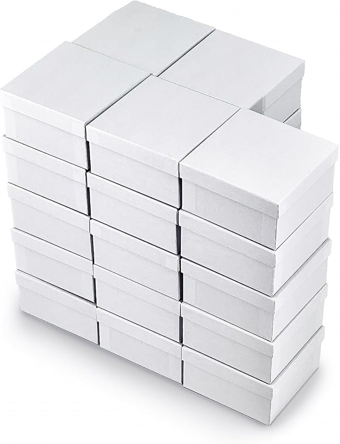 TheDisplayGuys - 100-Pack #34 Cotton Filled Cardboard Paper Jewelry Boxes Gift Case - Matte White (3.9" x 3.9" x 2.0") - for Shipping or Storage