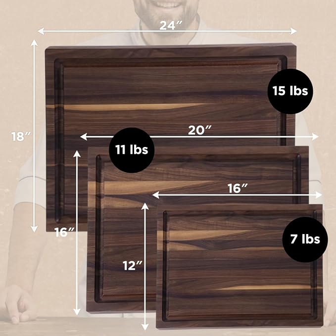 Extra Large XL Cutting Board from American Walnut - Heavy Reversible Butcher Block with Juice Groove for Cutting Meat and Juicy Veggies Easily - Walnut Chopping Board - 24x18x1.5"