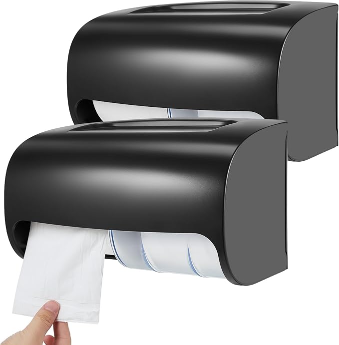 Maxcheck 2 Pcs Commercial Toilet Paper Dispenser Wall Mount Double 2 Roll Locking Toilet Paper Holder Compact Side by Side Design Tissue Papers Dispenser for Bathroom Office Public Spaces