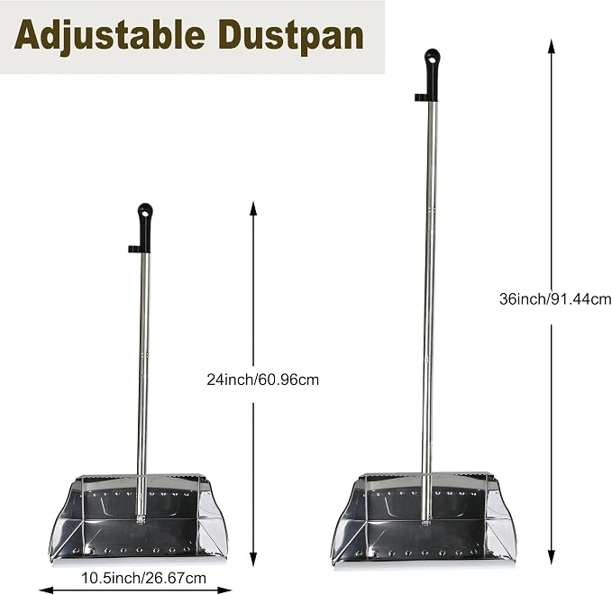 Metal Dust Pan with Long Handle, Stainless Steel Standing Dustpan | Metal Dustpan with Teeth