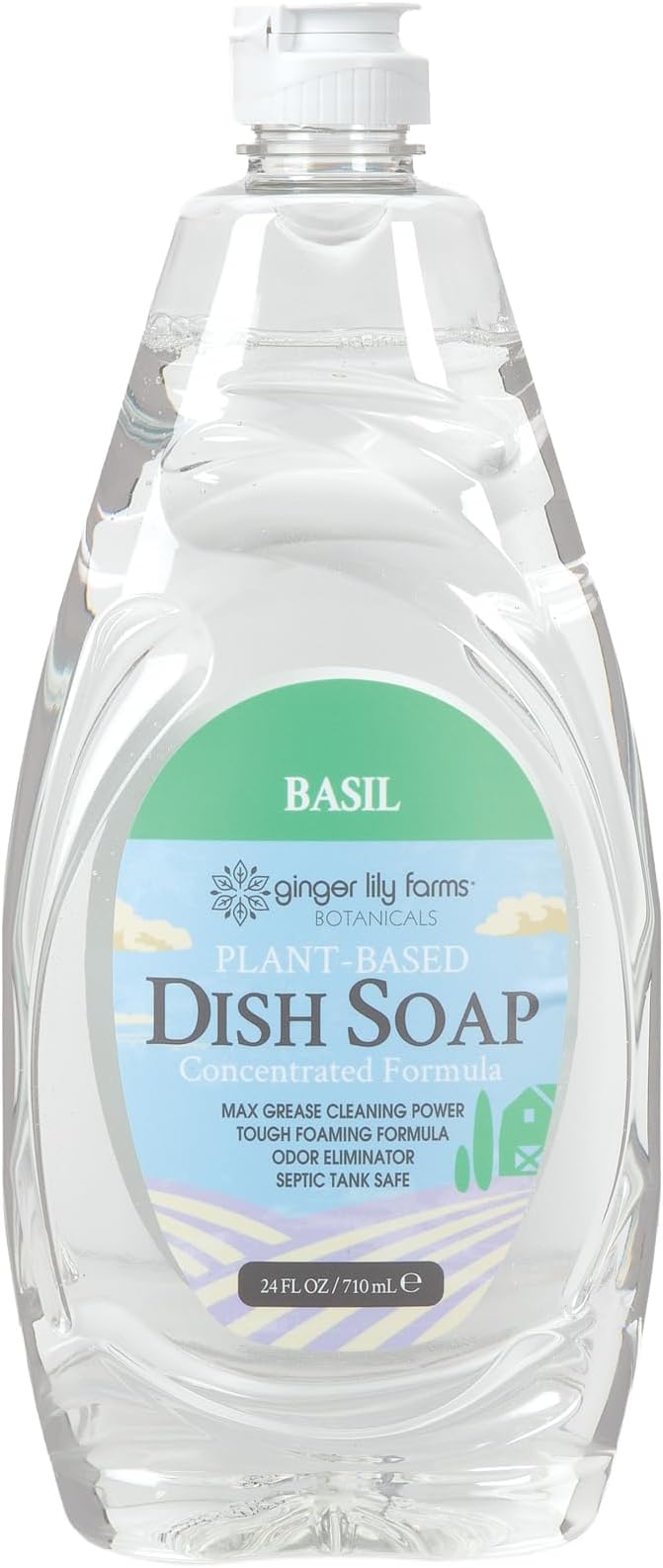 Ginger Lily Farms Botanicals Plant-Based Liquid Dish Soap, Concentrated Formula with Max Grease Cleaning Power, Cruelty-Free, Basil Scent, 24 Fl Oz (Pack of 8)