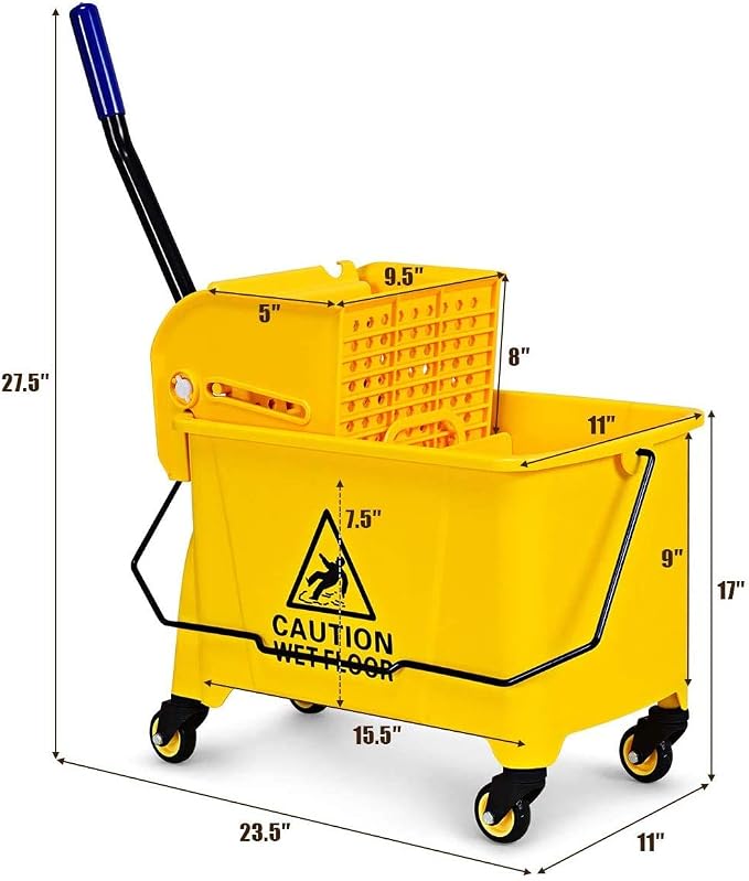 Nightcore Commercial Mop Bucket and Side Press Cleaning Wringer Portable Trolley On Wheels,All-in-one Tandem Floor Cleaning,Wavebrake. Ideal for Household,Commercial (21 Quart)