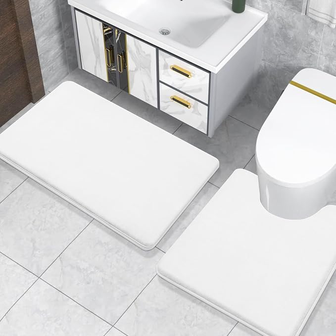 Smiry Memory Foam Toilet Rugs U-Shaped 20x20, Extra Soft Absorbent Non-Slip Contour Bathroom Rugs, Machine Washable Bath Mats for Toilet, White