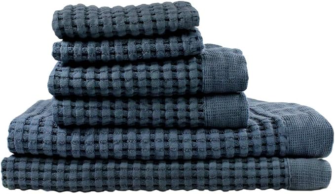 GILDEN TREE Waffle Towel Set Quick Dry Thin | 2 Bath Towels | 2 Hand Towels | 2 Washcloths, Modern Style (Midnight Blue)