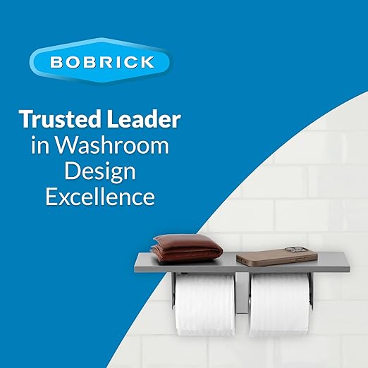 Bobrick Toilet Tissue Dispenser with Utility Shelf, Surface-Mounted, Satin-Finish Stainless Steel, Holds Two Standard Rolls, Dual Roll Capacity, Ideal for Commercial Restrooms (Model B-2840)