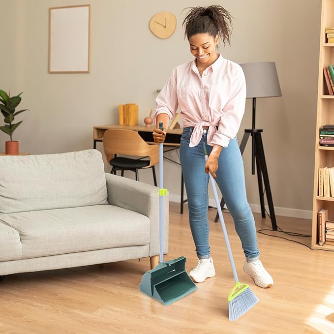 Pine-Sol Broom and Dustpan Set for Home - Both Indoor, Outdoor and Wet or Dry Use – Upright Standing Combo with Adjustable Handle for Comfort (Pack of 2)