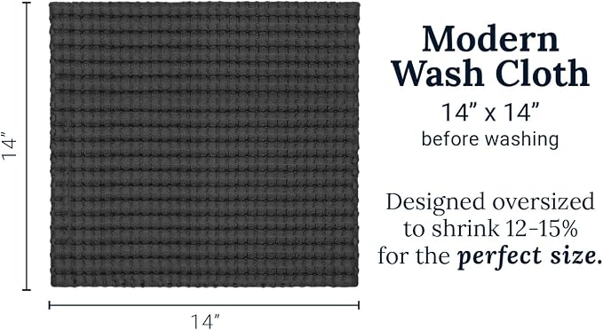 GILDEN TREE Waffle Bath Towels Wash Cloths for Showering, Exfoliating Washcloth Quick Dry Towel, Face Towels for Washing Face Cotton Washcloths Set of 4, Modern Style (Faded Black)