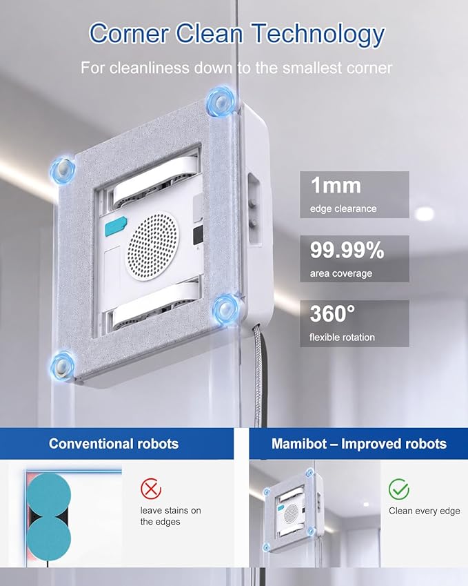 Mamibot W120-DP Robot Window Cleaner - 3200Pa Strong Suction, Multiple Cleaning Modes,4 Water Spray Nozzles,Edge Detection Technology,App&Remote Control(Grey)