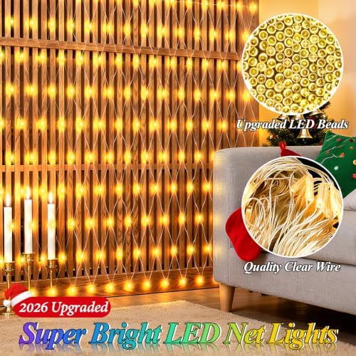 120LED Net Lights, 5ft x 5ft Christmas Net Lights Outdoor 8 Modes Timer