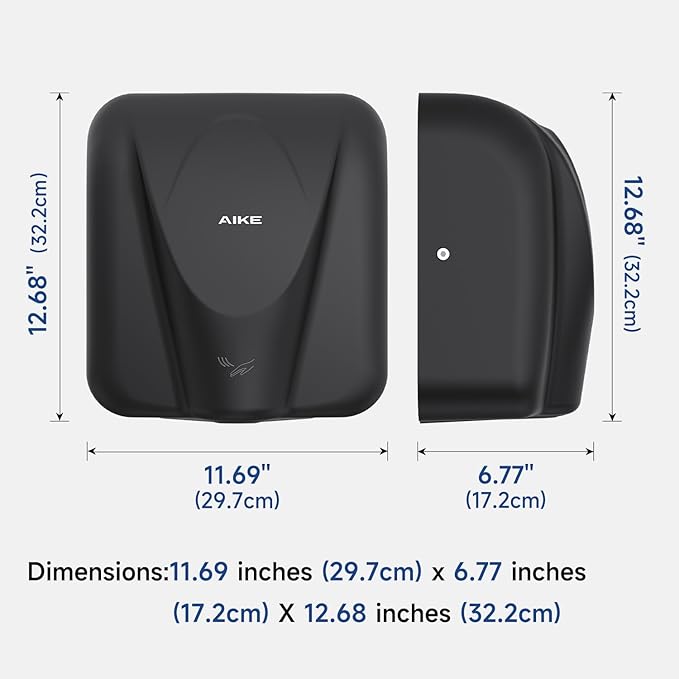 AIKE Elephant Power Commercial Hand Dryer High Speed Auto Warm Wind, Matte Black Thermoset Cover AC110V-130V Model AK2812