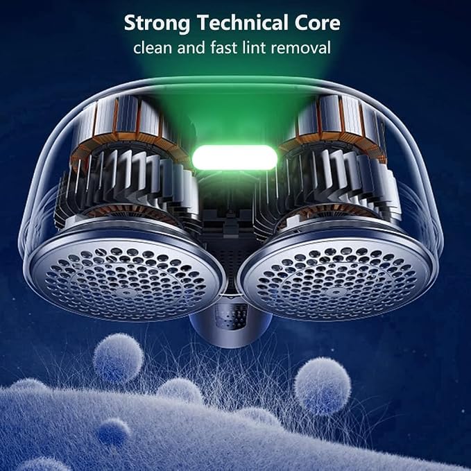 Nesugar Dual-Head Fabric Shaver, Electric Lint Remover with Green Light | 3 speed settings, honeycomb mesh protection & green light identification. Ideal for sweaters, coats, couch & linens.