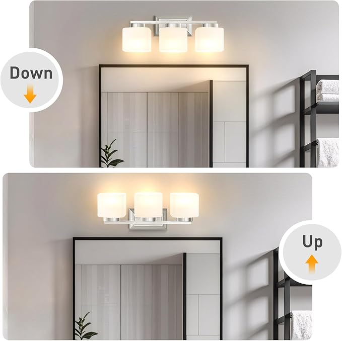 EJIAXIN 3-Light Bathroom Light Fixtures - Brushed Nickel Bathroom Vanity Lights with Glass Shade Modern Bathroom Lighting Fixtures Over Mirror - Wall Sconce Lamps for Bedroom,Living Room,Hallway