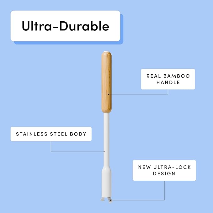 TUSHY Toilet Brush 2.0 Set: with Cleanser-Infused Pads and Holder (Disposable Planet Friendly Refills), Includes 8 Lemon and Tea Tree Coconut Husk Scrubbing Pads