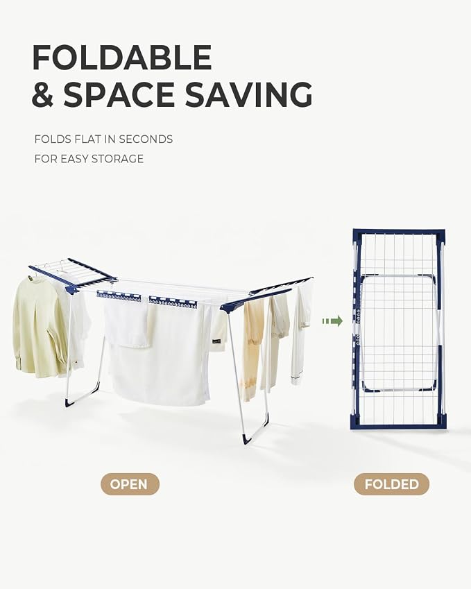 JS HANGER Clothes Drying Rack with Fold-Out Wings & Sock Clips, Extra Wide 73" Laundry Rack Indoor Outdoor, Folding Drying Rack for Clothes, Towels & Delicates, Space Saving for Apartment
