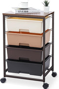 SYKIARIOL Utility Cart with 4 Drawers,Rolling Storage Cart with Drawers,Storage Rolling Drawer Cart,Brown