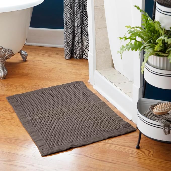 GILDEN TREE Bathroom Mat Absorbent Cotton Quick Dry for Shower, Bath & Bathtub Washable Thin, Modern Style (Stone)