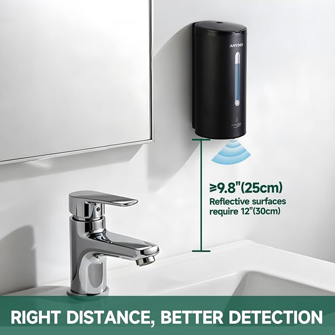 anydry Touchless Automatic Liquid Soap Dispense Wall Mount 25oz Large Capacity Stainless Steel for Commercial (Matte Black)