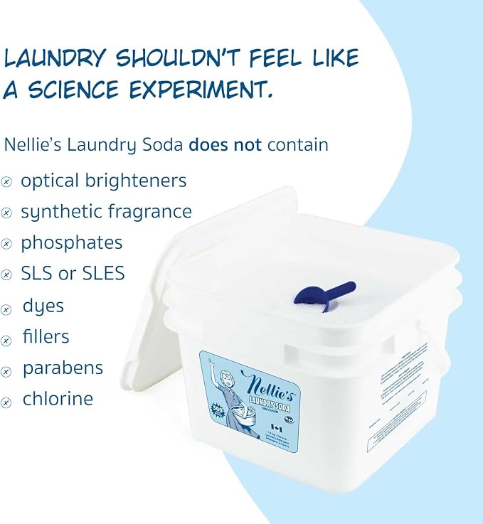 Nellie’s Laundry Soda – Concentrated Powder Detergent – 500 Load Bulk Format – Gentle, Fragrance-Free, Effective on Stains – Compatible with HE & Standard Machines, Septic Safe – Made in Canada