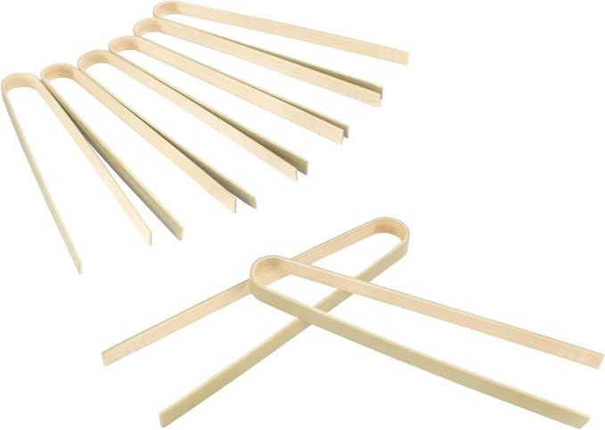 BambooMN 6.3" Mini Bamboo Disposable Tongs - Toast Tongs - 100 Pieces