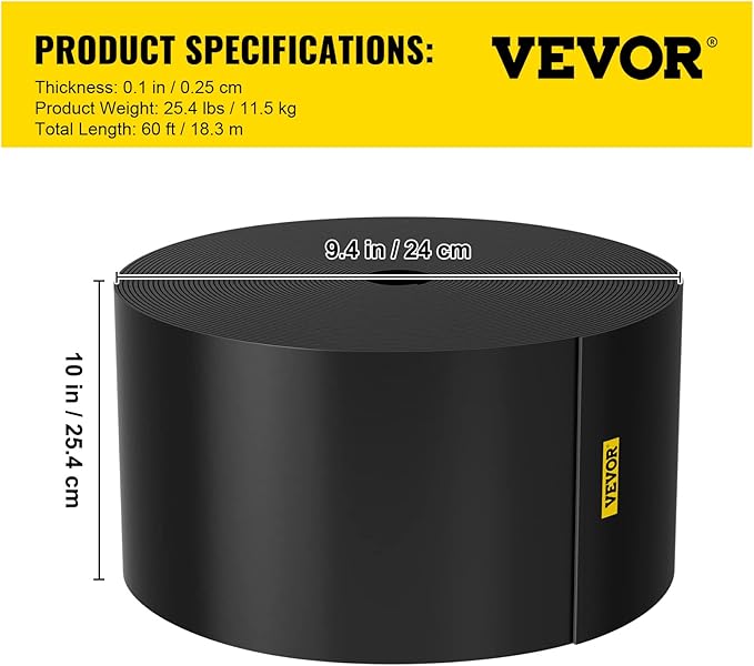VEVOR Landscape Edging, 10 inch Depth 60 ft Total Length, Recycled HDPE Coiled Terrace Board, Flexible Bender Border for Landscaping, Lawn, Garden, Yard, Against Invading Weeds, Black