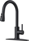 FORIOUS Black Kitchen Faucet with Pull Down Sprayer, Bar High Arc Single Handle Traditional 3 Modes Stainless Steel Faucet for Kitchen Sink Farmhouse RV Laundry Camper