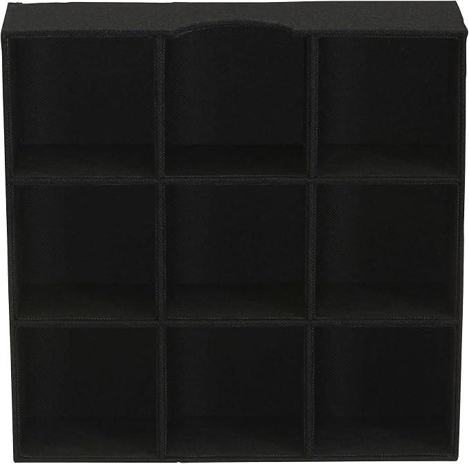 Household Essentials Drawer Organizer Tray with Fabric Cover and 9 Square Compartments, Black, Set of 2