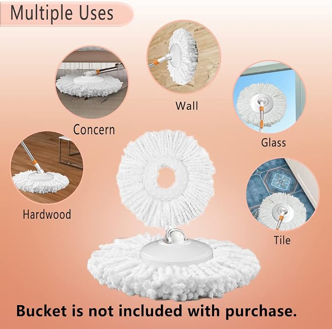 Standard Size 6-Pack Spin Mop Refills Replacement for 360° Spin Mop Systems | White Round Easy-Cleaning Spin Mop with Bucket Head – Reusable & Deep-Cleaning,High-Absorbency